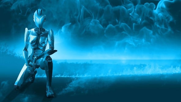 AI agents, robot on a blue background